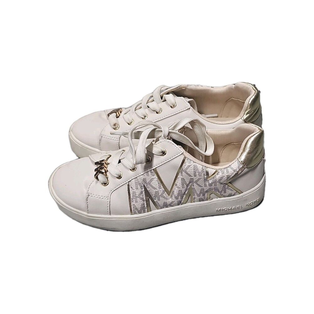 Michael Kors Jordana Airin Kids White Gold Logo Sneakers US 2 EU 33 UK 1.5